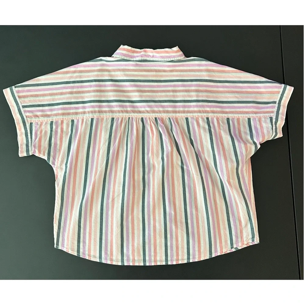 Universal Thread Womens Striped Short Sleeve Popover Blouse Pink Orange 1374